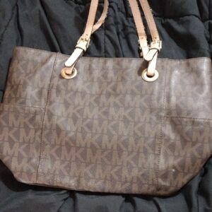 Michael Kors Brown Signature Tote with Gold Hardware